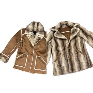 NWT Dennis Basso Reversible Faux Fur   Suede Penny Lane Jacket Sherpa Trim XS